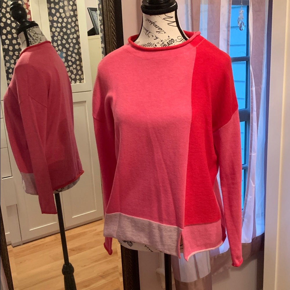 Pink and Red Colorblock Sweater. Zaket & Plover. XS